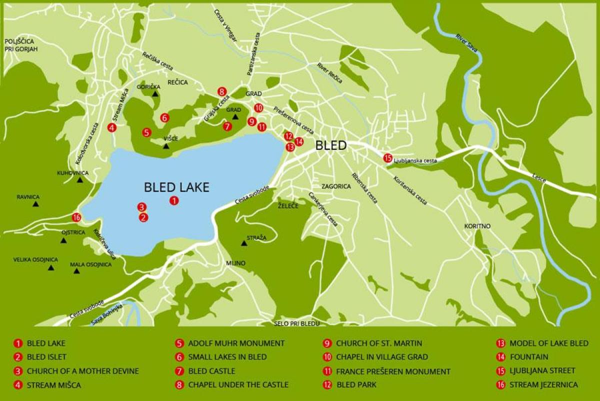 નકશો સ્લોવેનિયા દર્શાવે lake bled